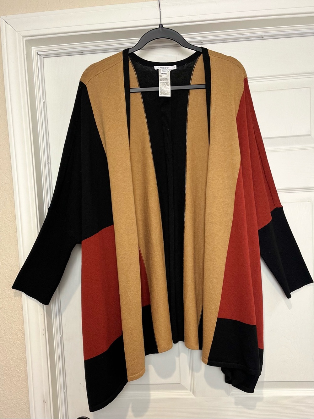 Chico’s | Open Front Cardigan Colorblock Knit Longline, L/XL